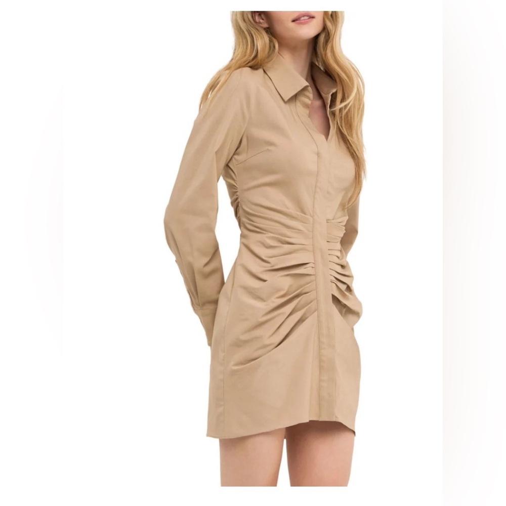 Grey Lab Beige Ruched Shirt Dress NWOT Size S